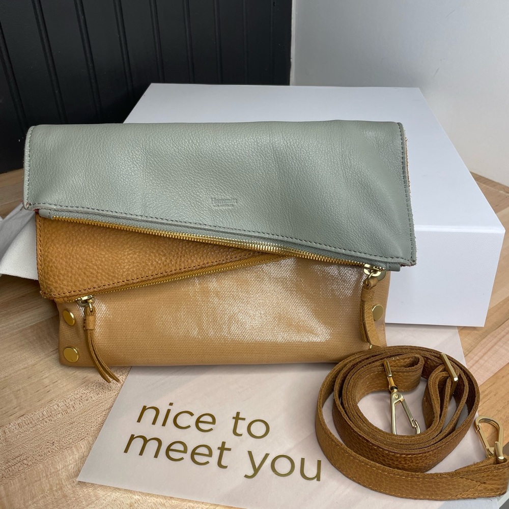 Hammitt Fold-Over Crossbody in Sage and Tan